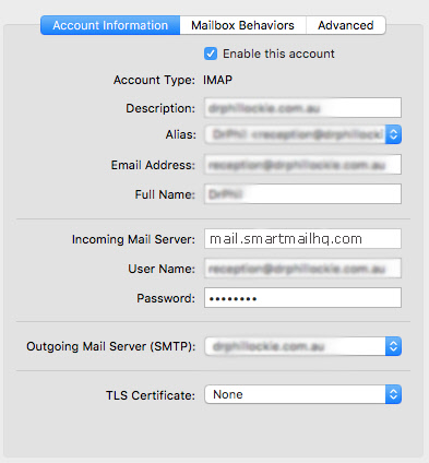 imap incoming settings